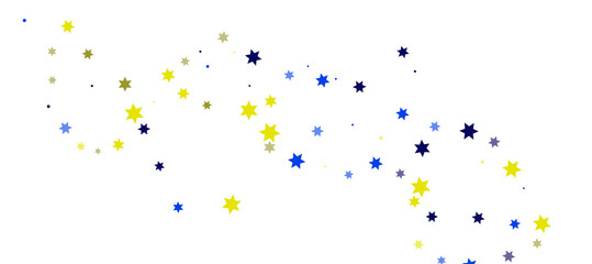 Bright yellow and blue stars scattered on a white background. Festive background. Design element. Vector illustration, EPS 10.