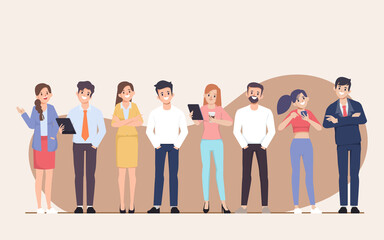 Brainstorming people with smartphone, character. Flat cartoon illustration vector design.