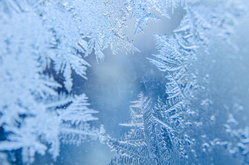 Frosty patterns on the window - obrazy, fototapety, plakaty