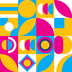Obraz premium Geometry minimalistic artwork poster with simple shape and figur.Colorful neo geometric poster. Grid with color geometrical shapes