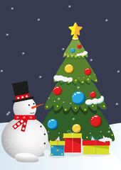 snowman and christmas tree