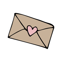 Cute doodle letter, envelope, card. Hand drawn vector illustration.