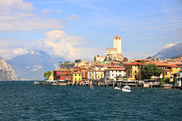 Fototapeta na wymiar Malcesine at the eastern shore of Lake Garda. Lombardy, northern Italy, Europe.