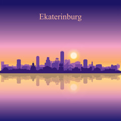 Ekaterinburg city silhouette on sunset background