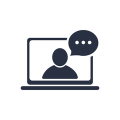 Video conference icon. People on computer screen. Home office in quarantine times. Digital communication. Teaching media