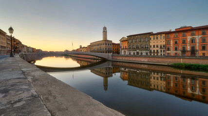 Pisa, Italy, Ponte di Mezzo view of the city's architecture fragment