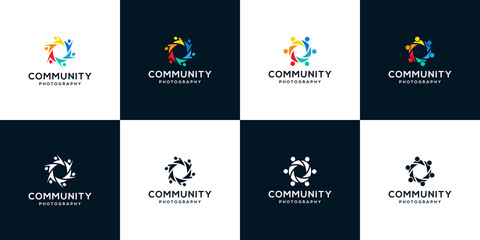Collection Community Logo Icon Elements Template. Community human Logo template vector. Community health care. Abstract Community logo. Vector Premium