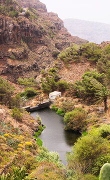 Dam of the header of the Arure ravine in La Gomera, Canary Islands (Spain)