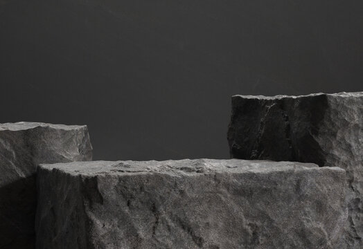 Empty stone podium for display product on dark background. 3d illustration