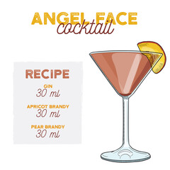 Hand Drawn Colorful Angel Face Summer Cocktail. Drink with Ingredients