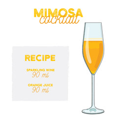 Hand Drawn Colorful Mimosa Summer Cocktail. Drink with Ingredients