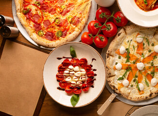 Top down view on enormous buffet of delicious freshly prepared european cuisine