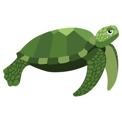 Beautiful cartoon illustration with colorful sea animals green turtle on white background for print design. Kid graphic. Sea underwater life. Vector isolated hand drawing.