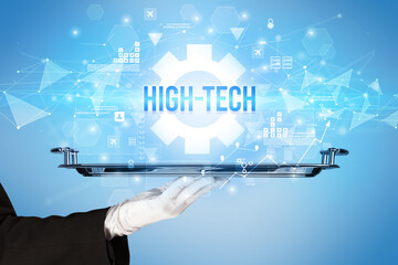 Waiter serving new technology concept