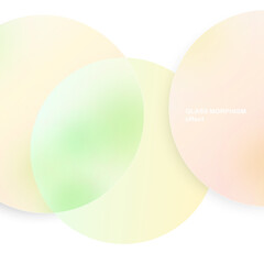 Modern background with glass morphism vector effect. Transparent glass card design. Glassmorphism trend style. Abstract banner with colored, white circles with blur and shadows. Vector illustration