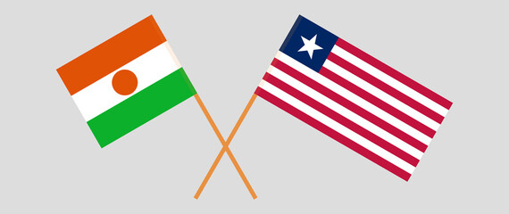 Crossed flags of Niger and Liberia. Official colors. Correct proportion