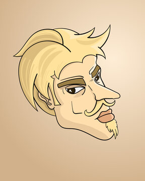 Men hairstyle blonde with french moustache cartoon illustration