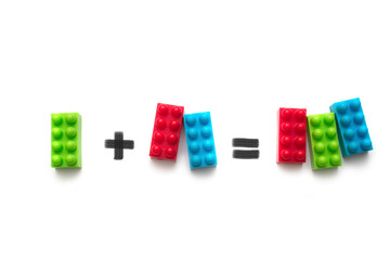 visual describing simple math addition with game blocks