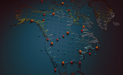 Mapa de los Estados Unidos de América . Ilustración 3d y concepto de logística internacional de acuerdos y negocios internacionales. Redes y empresas de todo el mundo. - obrazy, fototapety, plakaty