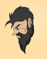 Man hairstyle black hair with big black beard rocker cartoon illustration
