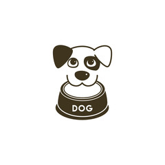 Dog logo with a bowl. Vector logo dog food on white background