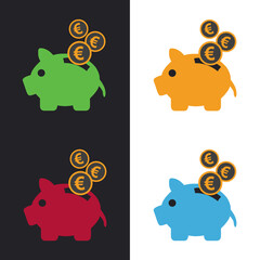 Saving piggy bank with Euro ,multicolor coin icon design vector