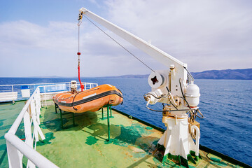 Sailing transportation. Deck of the ferry boat.