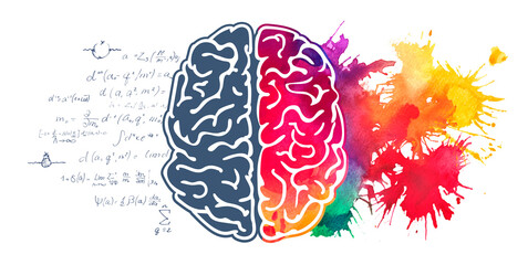 Left and right hemisphere of human brain watercolor illustration - obrazy, fototapety, plakaty
