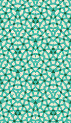 Seamless pattern with abstract geometric motifs in 3 colors