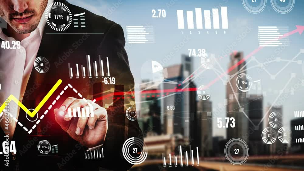 Poster conceptual business dashboard for financial data analysis . 3d render computer graphic .