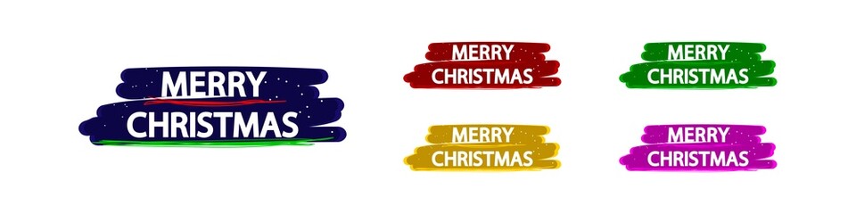 Fototapeta premium Merry Christmas, inscription in white letters on a colored background. Holiday badge or sticker. 