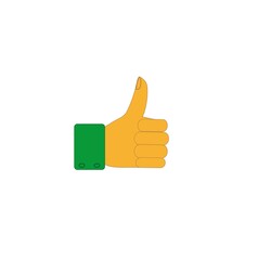 approval symbol with thumbs up, badge, flat design style isolated on white background