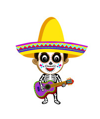 Cute cartoon illustration of a boy dressed up in Day of the Dead costume