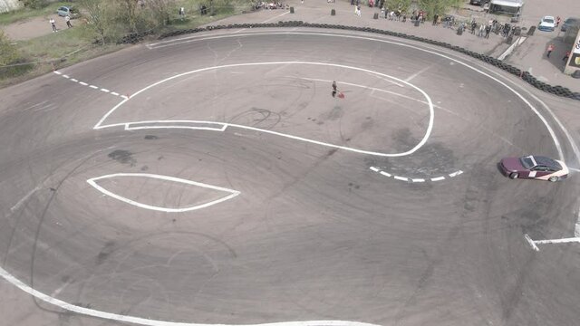 Aerial drone view of the open-air street racing and drift track