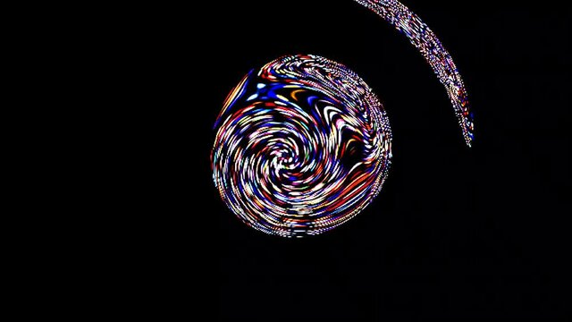animated round shape of multicolor flashing lights, on a black background	