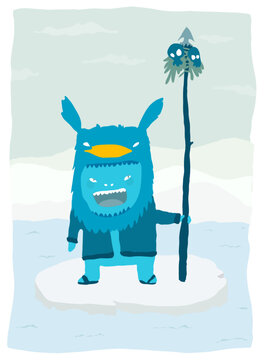 Illustration of skimo in cartoon style