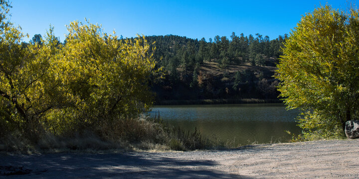 Morning light at Lake Roberts boat launch area on the Gila River in New Mexico’s Gila National Forest