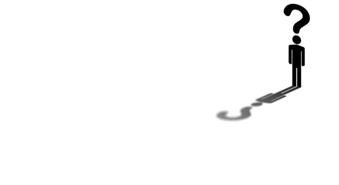 Undecided person. Men makes decision on a white background. Illustration on topic of thinking and making decisions. Question mark as a symbol of uncertainty. Concept - uncertainty of future
