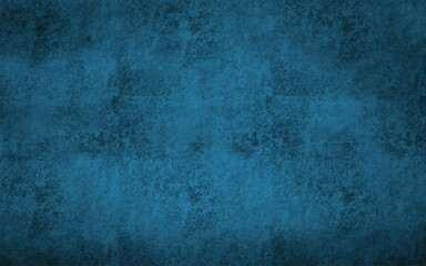 Vintage retro grungy background design and pattern texture. Abstract old background with gradient fine art design and vignette and copy space. Blue designed grunge texture.
