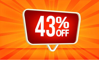 43 percent off. Discount for big sales. yellow on red and orange background