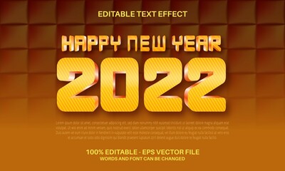 Happy new year 2022 luxury golden editable text effect on 3d square pattern background 