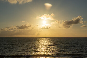 Por do sol dourado entre palmas