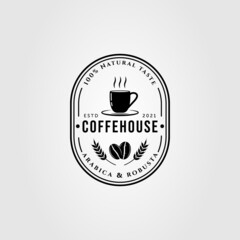 vintage coffeehouse and coffee bean logo vector illustration design
