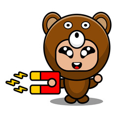 vector cartoon character cute bear animal mascot costume holding magnet