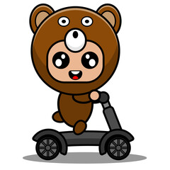 vector cartoon character cute bear animal mascot costume riding a scooter
