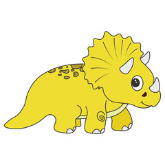 Dinosaur triceratops cartoon cute isolated yellow illustration