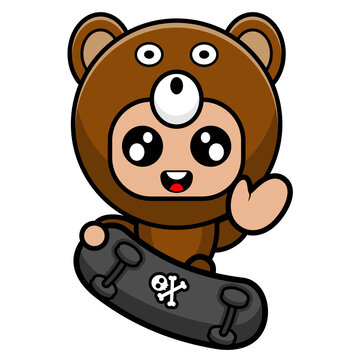 vector cartoon character cute bear mascot costume playing skateboard