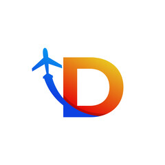 Initial Letter D Travel with Airplane Flight Logo Design Template Element
