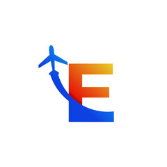 Initial Letter E Travel with Airplane Flight Logo Design Template Element