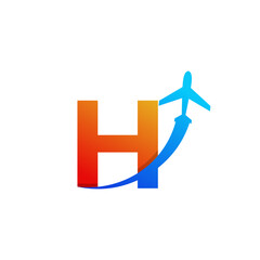 Initial Letter H Travel with Airplane Flight Logo Design Template Element
